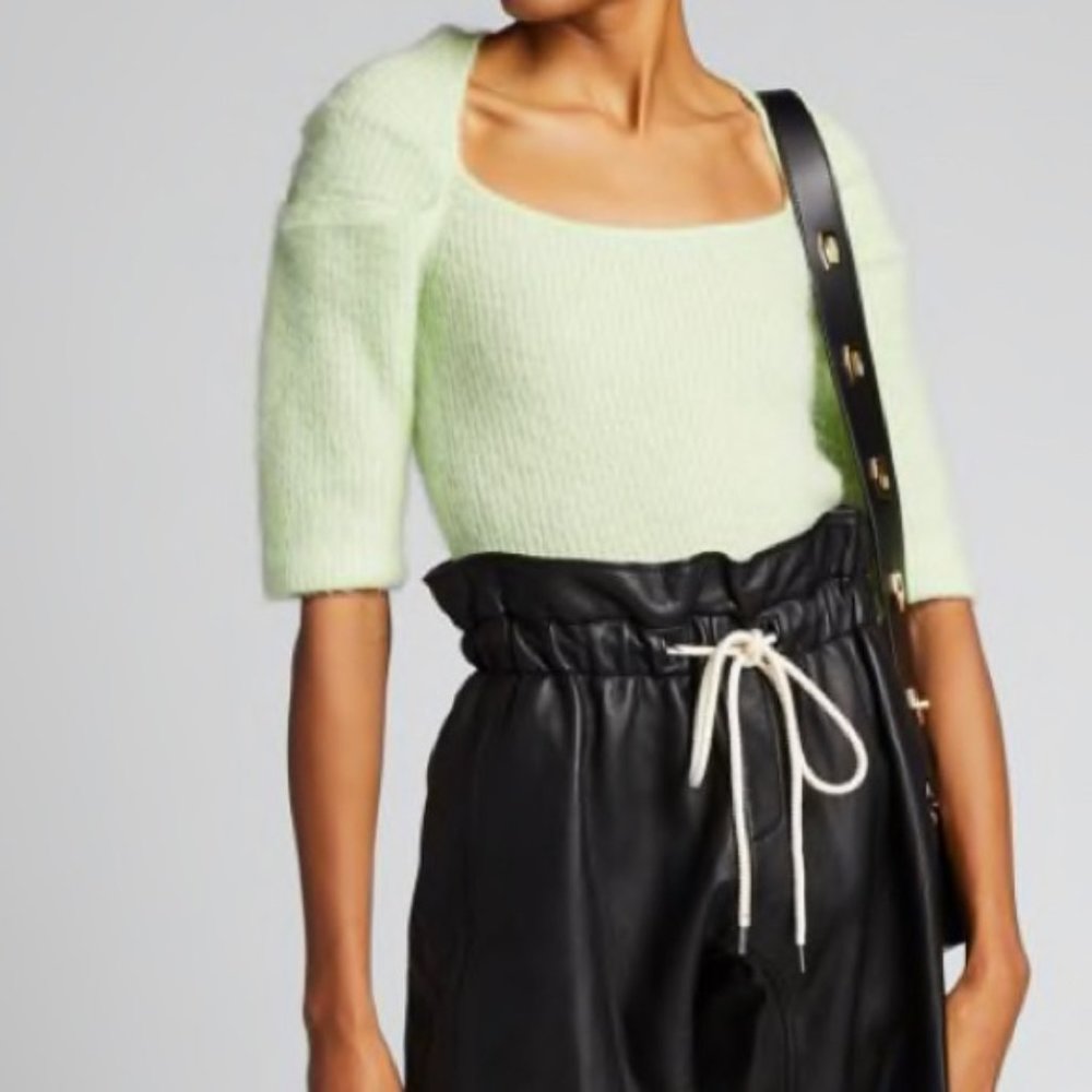 Ganni Lime Green Puff Sleeve Alpaca/wool Size Small